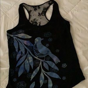 Black Tee w/Blue Bird & partial Lace back.